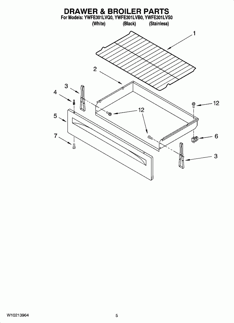 DRAWER & BROILER PARTS Diagram and Parts List for YWFE301LVB0  Whirlpool Range