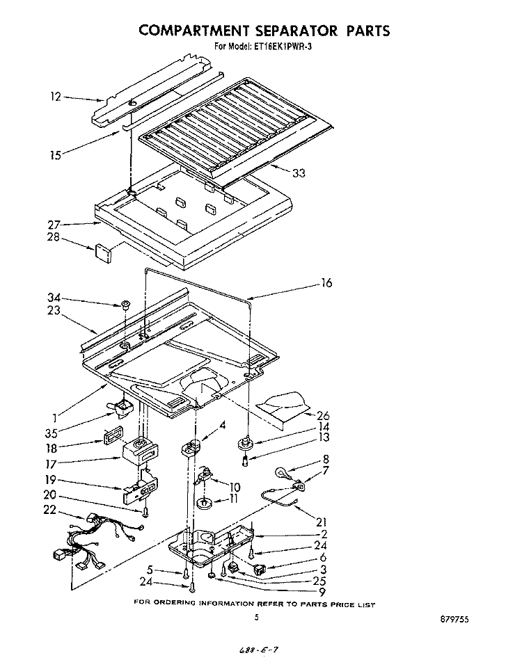 COMPARTMENT SEPARATOR Diagram and Parts List for ET16EK1PWR3  Whirlpool Refrigerator
