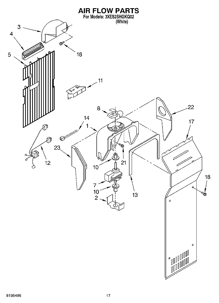 AIR FLOW PARTS Diagram and Parts List for 3XES2SHGKQ02  Whirlpool Refrigerator