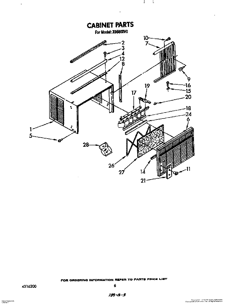 CABINET Diagram and Parts List for X05002V0  Roper Air Conditioner