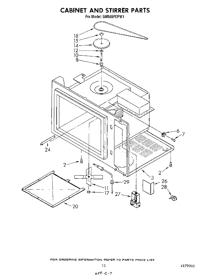 CABINET AND STIRRER Diagram and Parts List for SM988PEPW1  Whirlpool Range