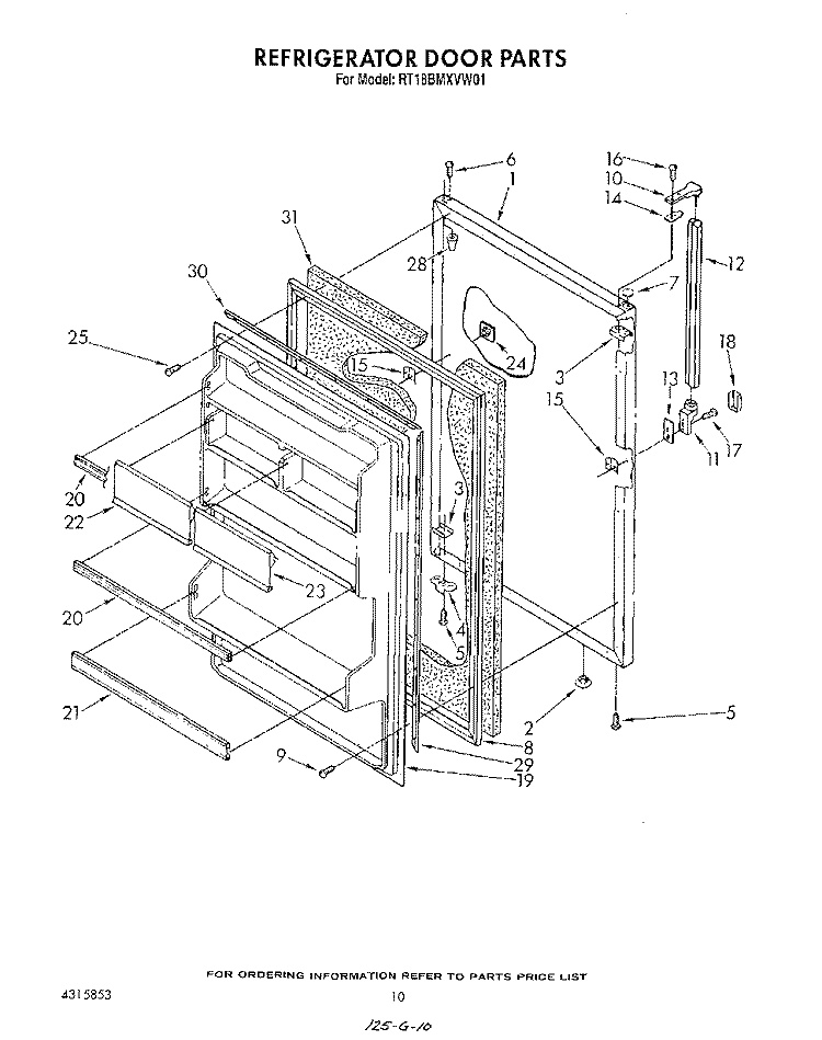 REFRIGERATOR DOOR Diagram and Parts List for RT18BMXVW01  Roper Refrigerator
