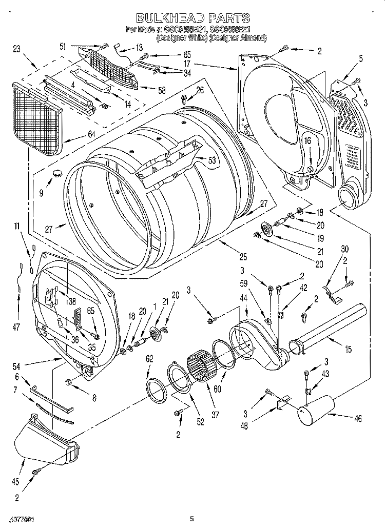 BULKHEAD Diagram and Parts List for GGC9858EQ1  Whirlpool Dryer