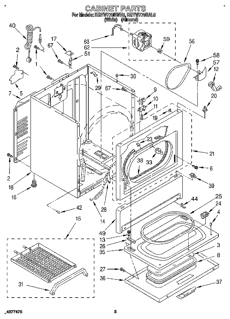 CABINET Diagram and Parts List for KGYW770BWH0  KitchenAid Dryer