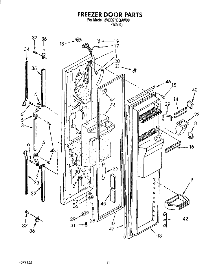FREEZER DOOR Diagram and Parts List for 3VED27DQAW00  Whirlpool Refrigerator