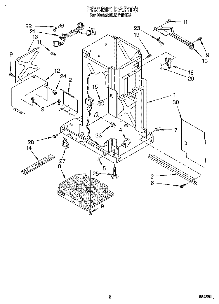 FRAME Diagram and Parts List for KUCC151B0  KitchenAid Trash Compactor