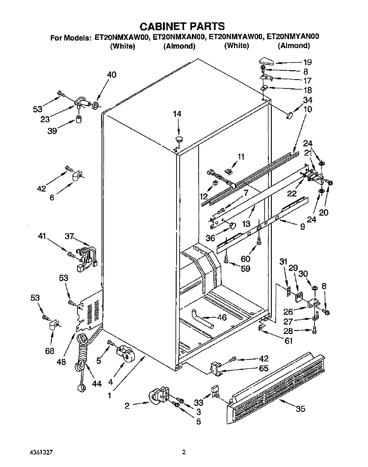 CABINET Diagram and Parts List for ET20NMYAN00  Whirlpool Refrigerator