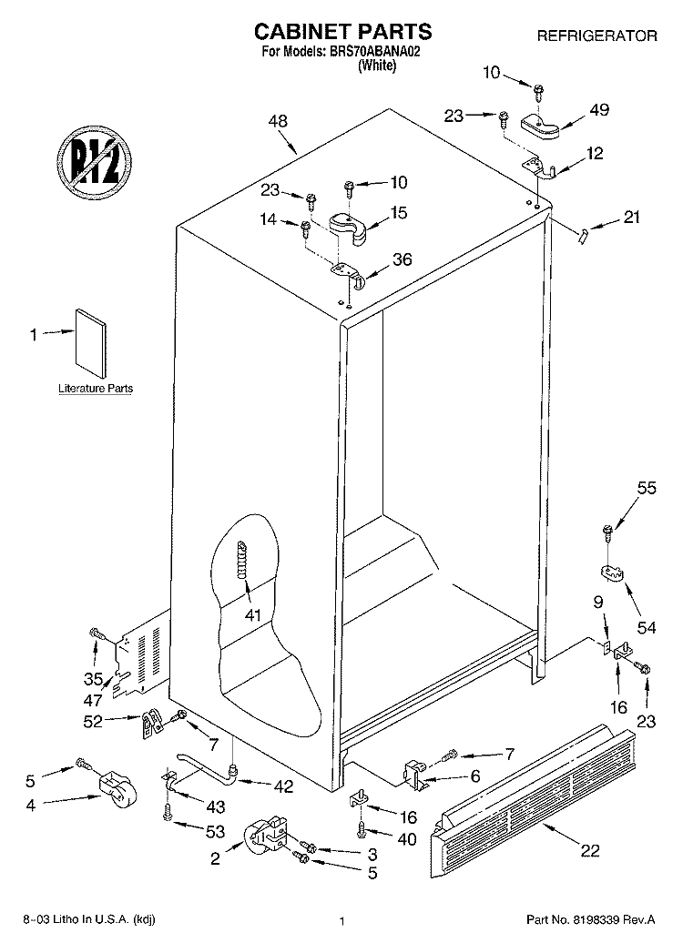 CABINET PARTS Diagram and Parts List for BRS70ABANA02  Whirlpool Refrigerator