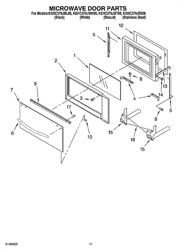 MICROWAVE DOOR PARTS, OPTIONAL PARTS Diagram and Parts List for KEHC379JWH08  KitchenAid Microwave Oven Combo