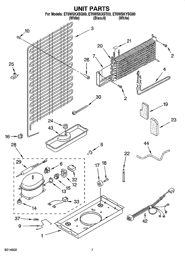 UNIT PARTS Diagram and Parts List for ET6WSKYSQ00  Whirlpool Refrigerator