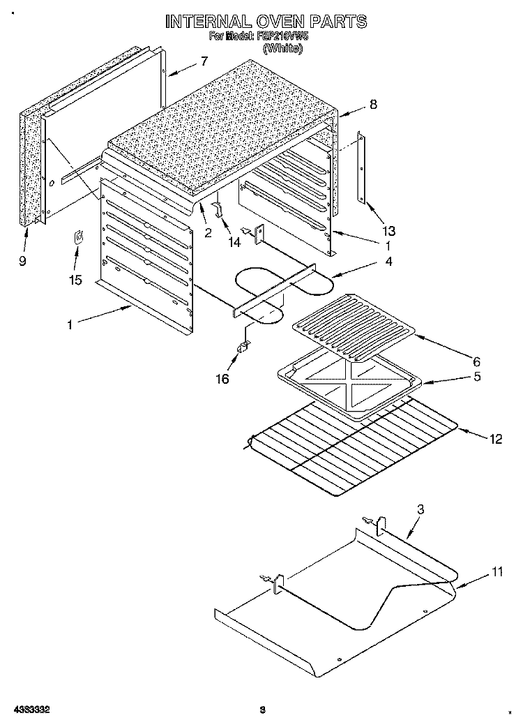 INTERNAL OVEN Diagram and Parts List for FEP210VW5  Roper Range