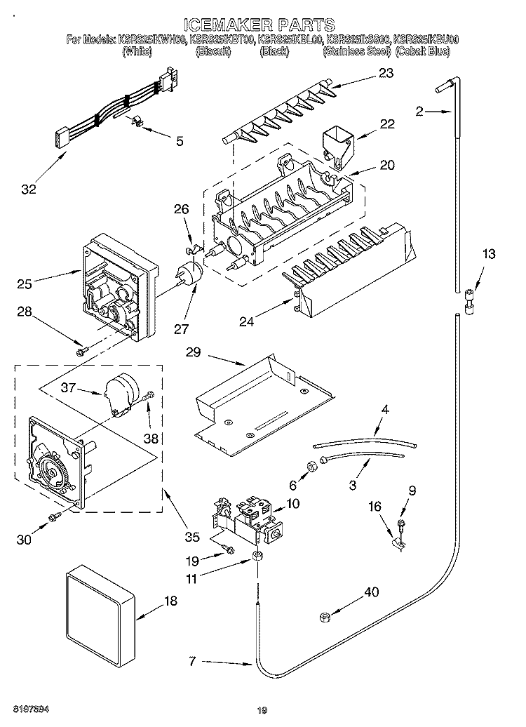 ICE MAKER, OPTIONAL Diagram and Parts List for KSRS25IKBL00  KitchenAid Refrigerator