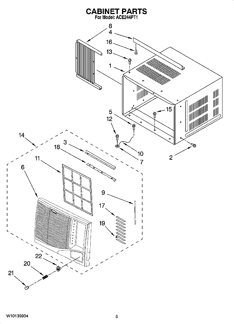 CABINET PARTS Diagram and Parts List for ACE244PT1  Whirlpool Air Conditioner