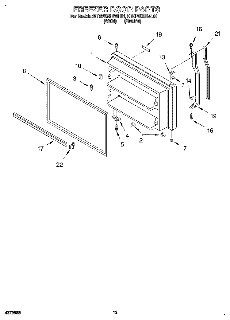 FREEZER DOOR, LIT/OPTIONAL Diagram and Parts List for KTRP20MDAL01  Whirlpool Refrigerator