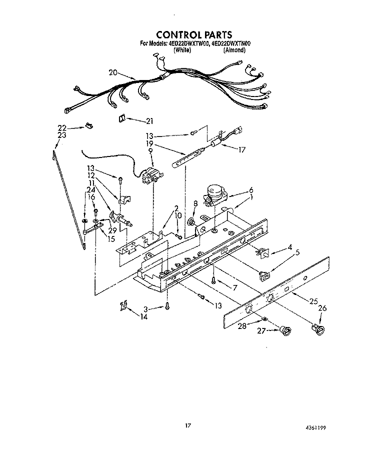 CONTROL Diagram and Parts List for 4ED22DWXTF00  Whirlpool Refrigerator