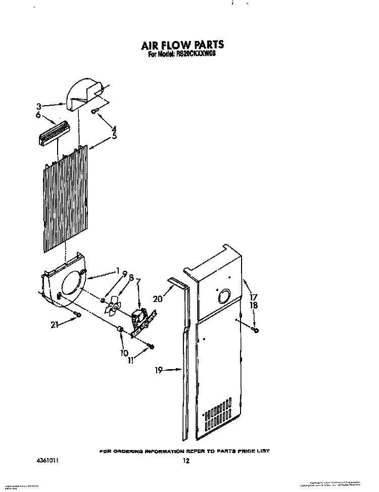 AIR FLOW Diagram and Parts List for RS20CKXXW00  Roper Refrigerator