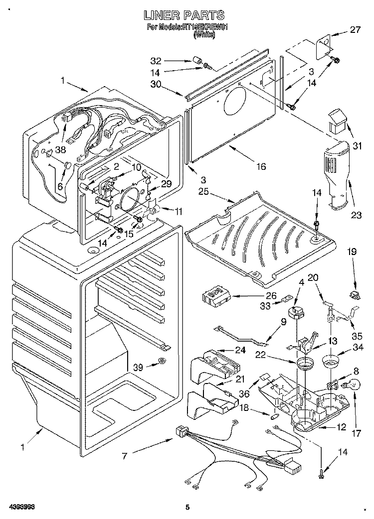 LINER Diagram and Parts List for RT18EKREW01  Roper Refrigerator