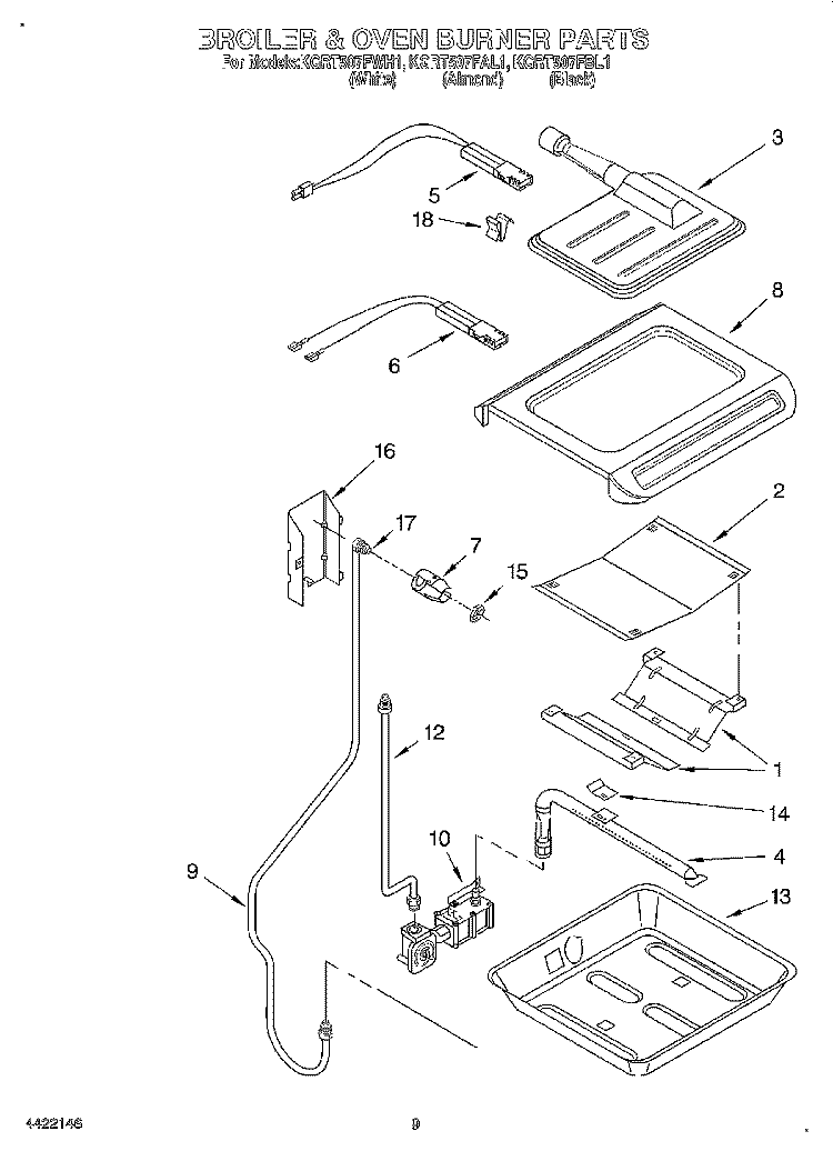 BROILER & OVEN BURNER Diagram and Parts List for KGRT507FBL1  KitchenAid Range