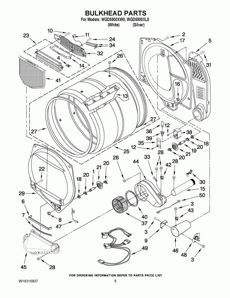 BULKHEAD PARTS Diagram and Parts List for WGD5500XL0  Whirlpool Dryer