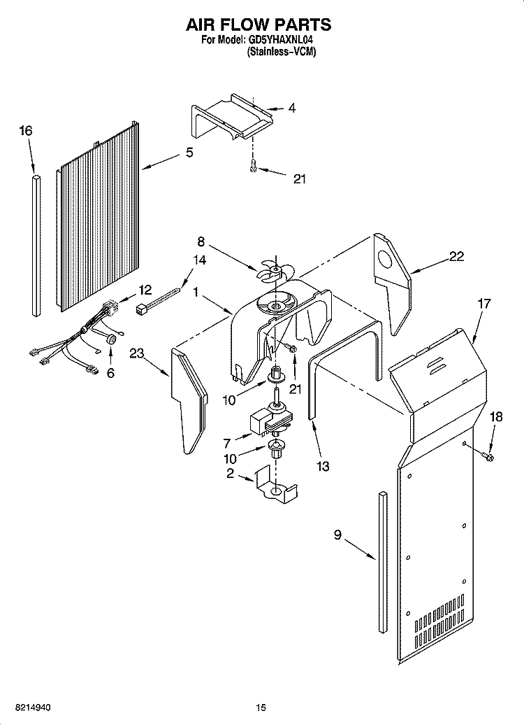 AIR FLOW PARTS Diagram and Parts List for GD5YHAXNL04  Whirlpool Refrigerator