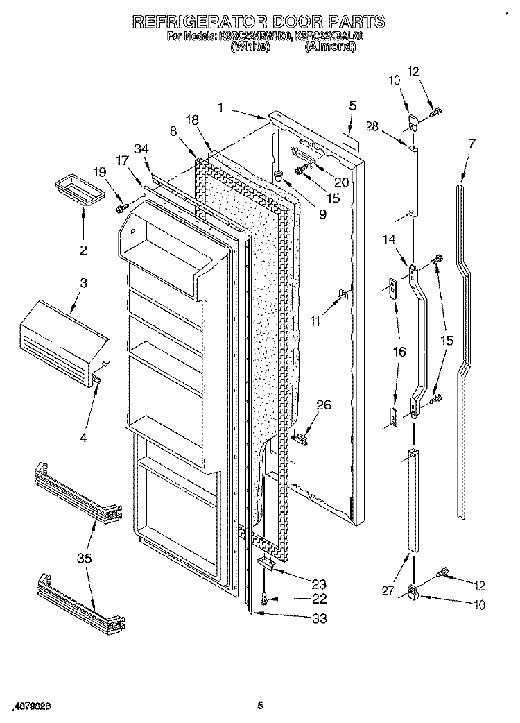 REFRIGERATOR DOOR Diagram and Parts List for KSRC22KBAL00  KitchenAid Refrigerator
