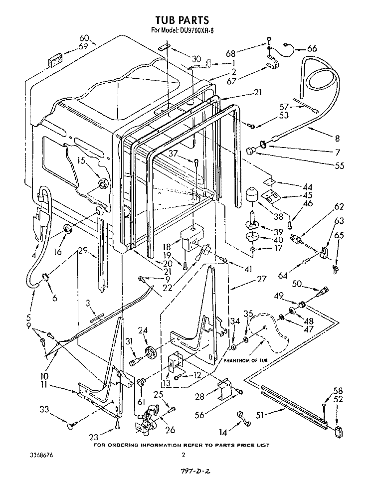 TUB , LITERATURE AND OPTIONAL Diagram and Parts List for DU9700XR6  Whirlpool Dishwasher