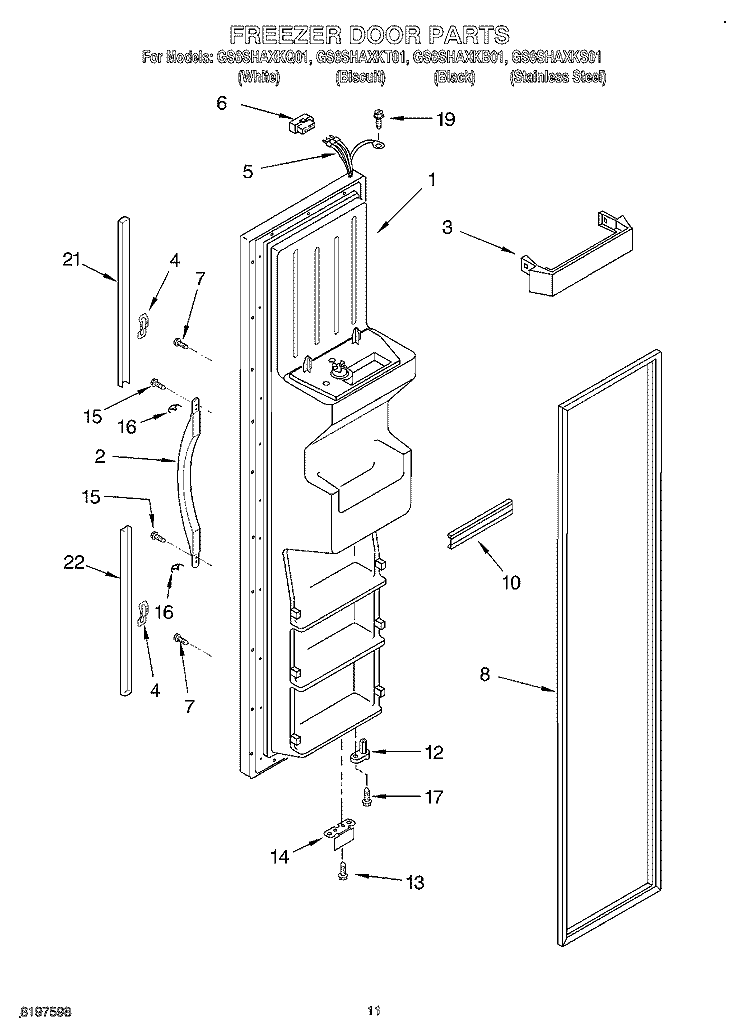 FREEZER DOOR Diagram and Parts List for GS6SHAXKB01  Whirlpool Refrigerator