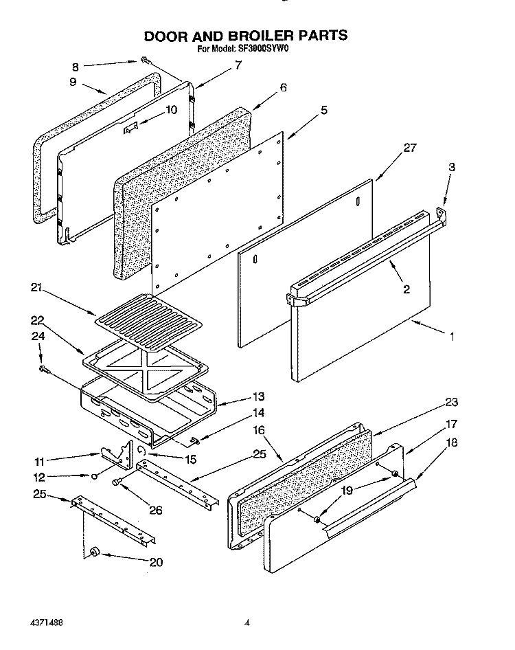 DOOR AND BROILER Diagram and Parts List for SF3000SYW0  Whirlpool Range