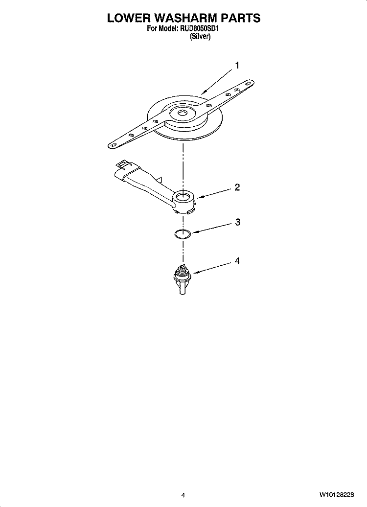 LOWER WASHARM PARTS Diagram and Parts List for RUD8050SD1  Roper Dishwasher