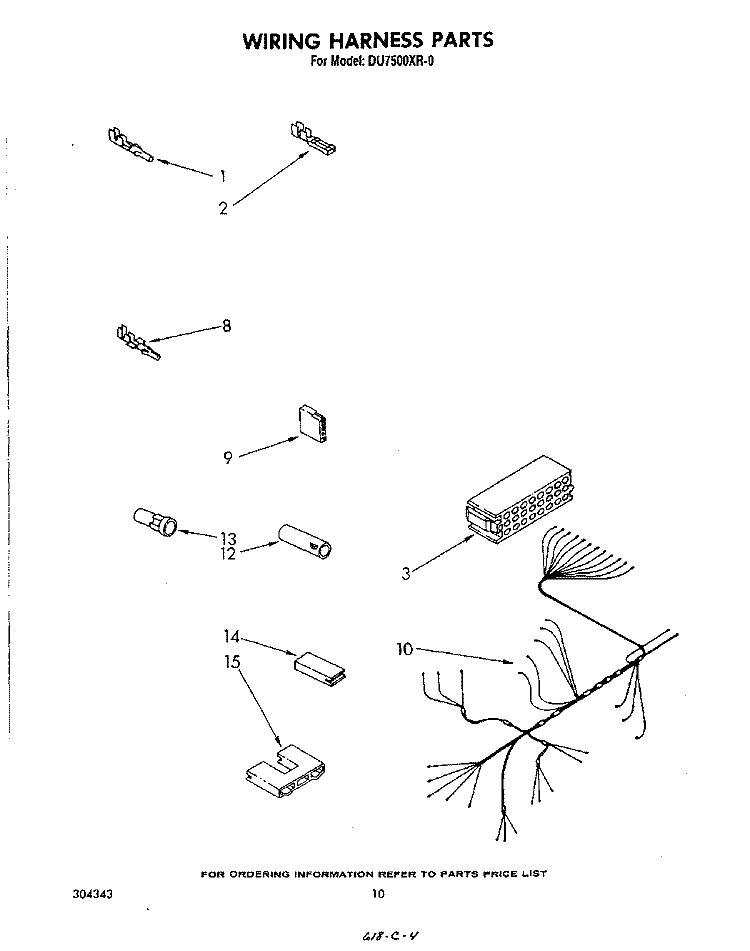 WIRING HARNESS Diagram and Parts List for DU7500XR0  Whirlpool Dishwasher