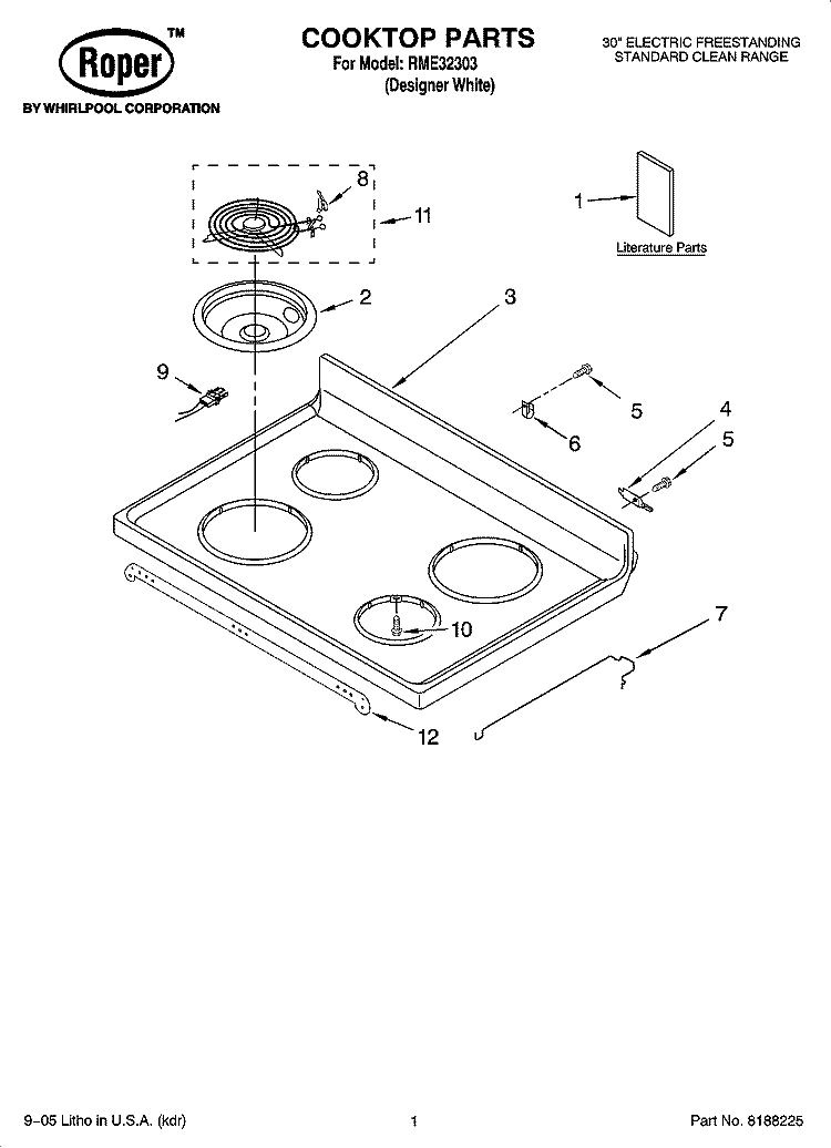 COOKTOP PARTS Diagram and Parts List for RME32303  Roper Range