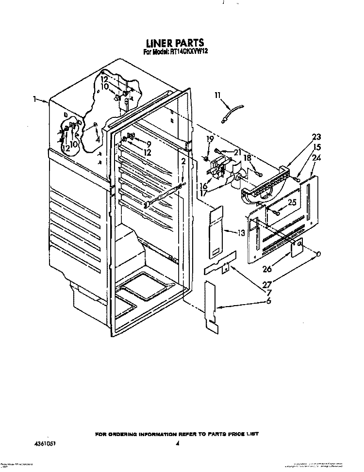 LINER Diagram and Parts List for RT14CKXVW12  Roper Refrigerator