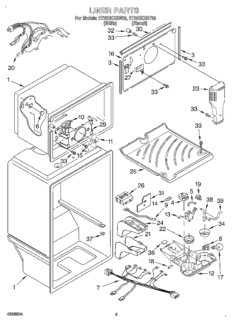 LINER Diagram and Parts List for ET22RKXGT03  Whirlpool Refrigerator