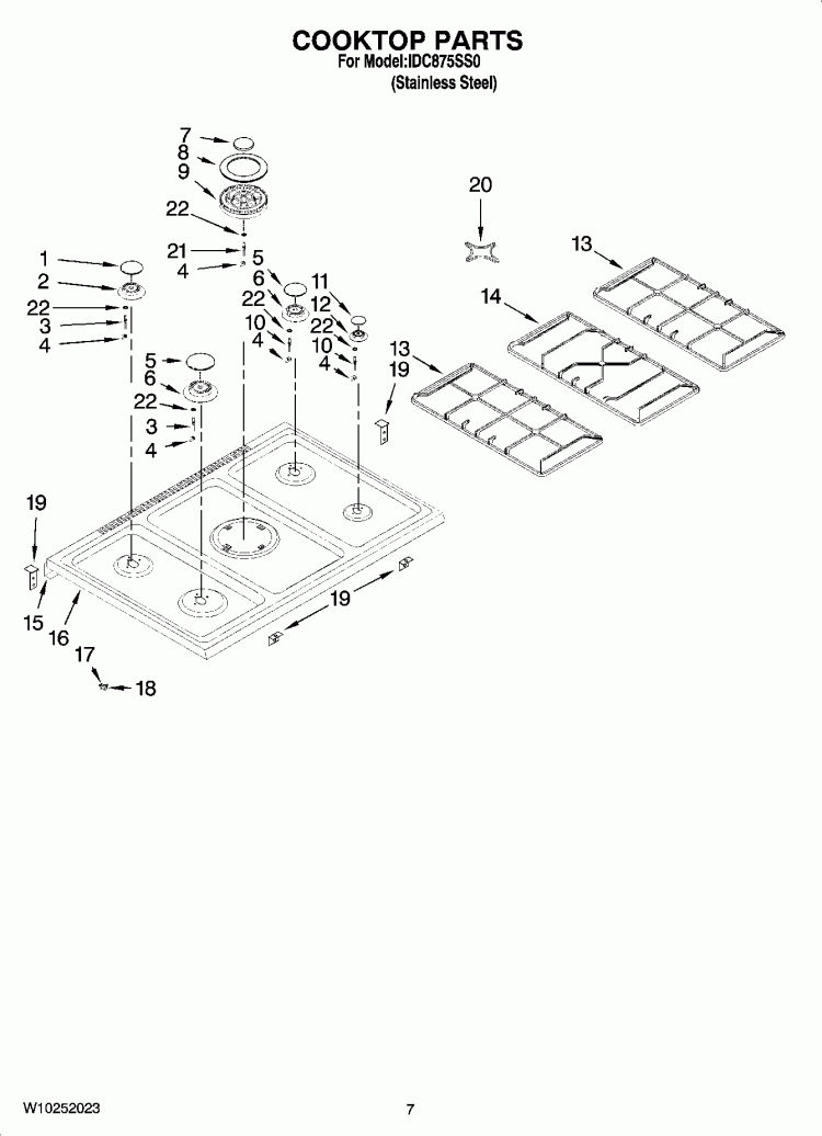 COOKTOP PARTS Diagram and Parts List for IDC875SS0  Whirlpool Range