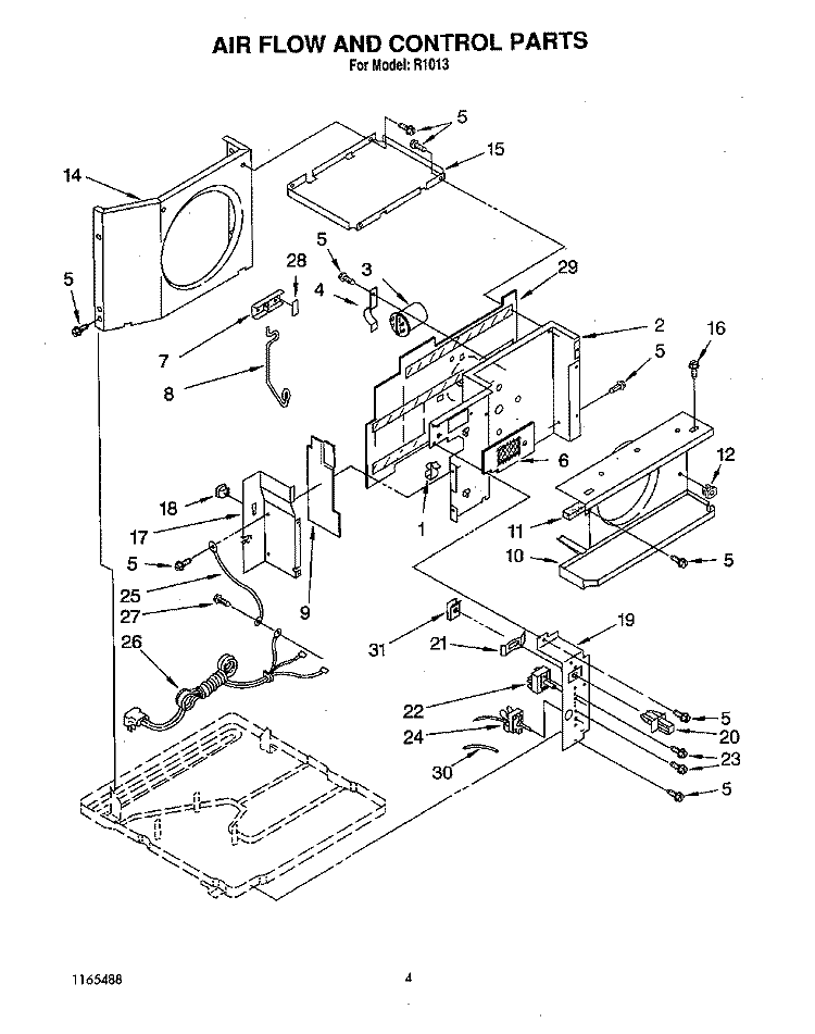 AIR FLOW AND CONTROL Diagram and Parts List for R1013  Whirlpool Air Conditioner