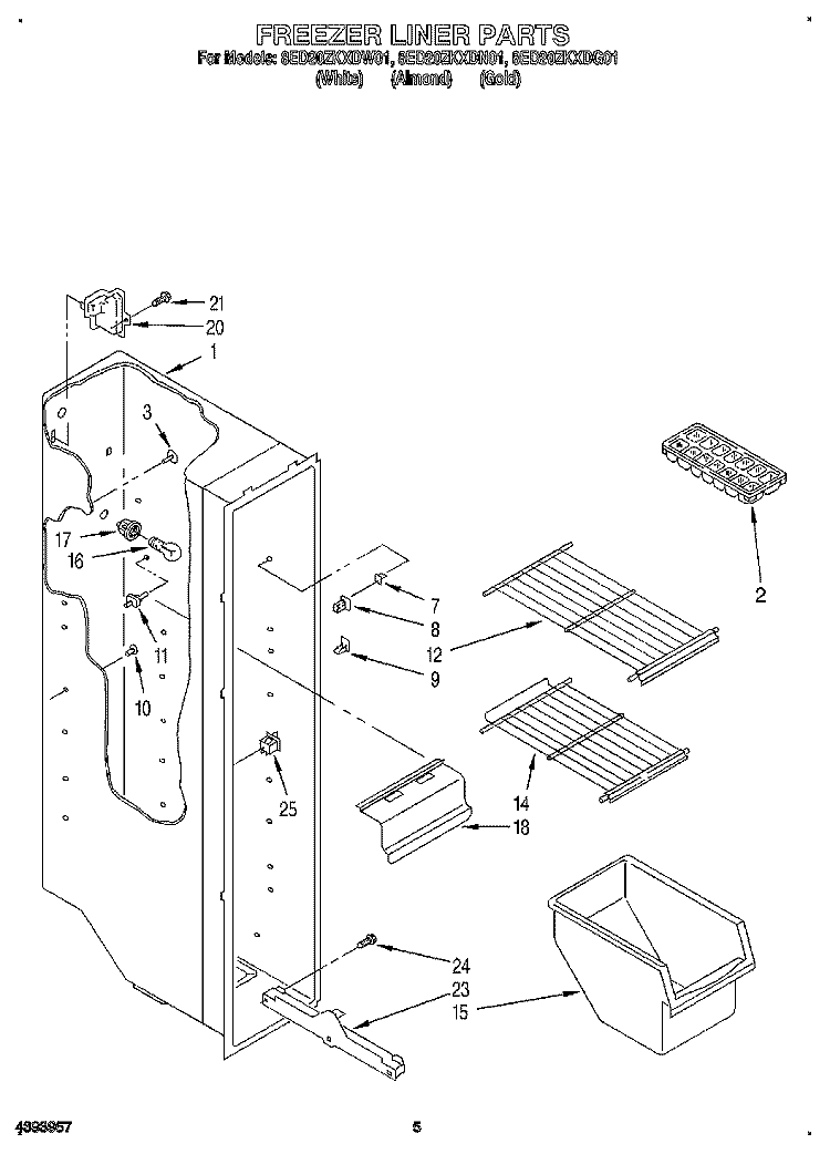 FREEZER LINER Diagram and Parts List for 8ED20ZKXDN01  Whirlpool Refrigerator