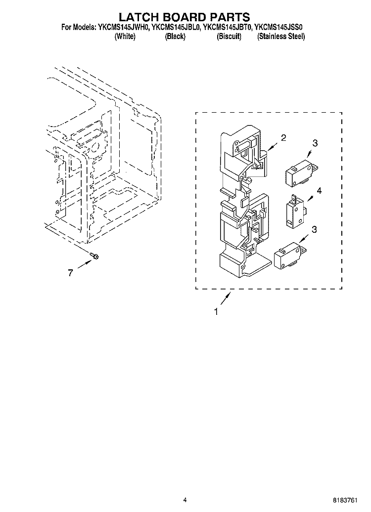 LATCH BOARD PARTS Diagram and Parts List for YKCMS145JBL0  KitchenAid Microwave