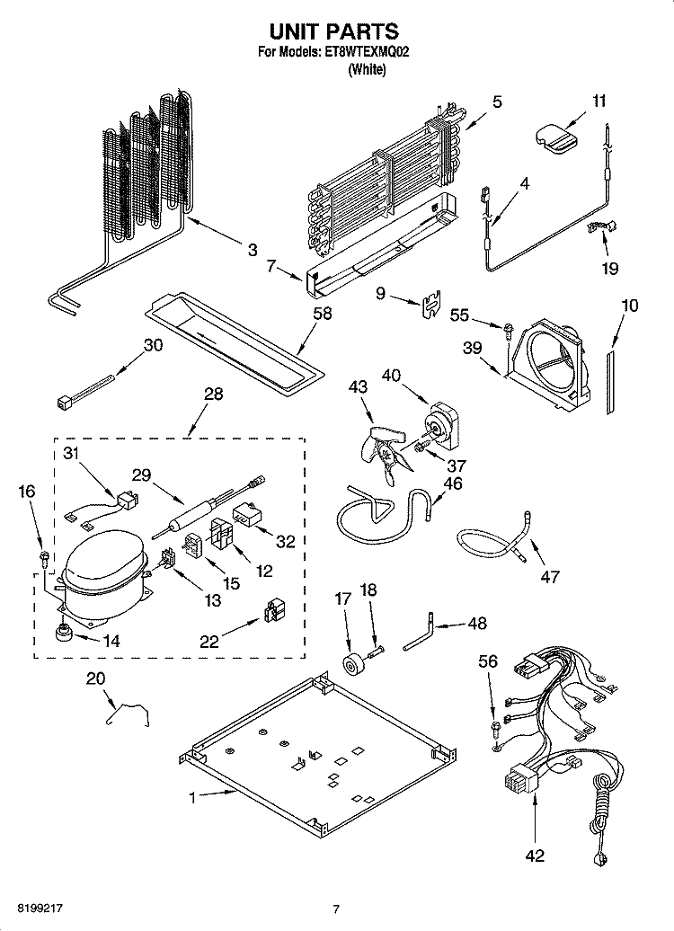 UNIT PARTS Diagram and Parts List for ET8WTEXMQ02  Whirlpool Refrigerator