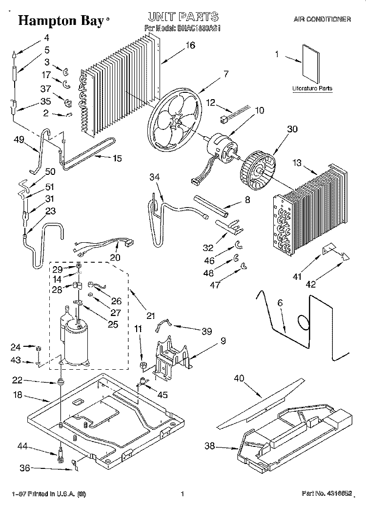 UNIT, LITERATURE Diagram and Parts List for BHAC1830AS1  Whirlpool Air Conditioner
