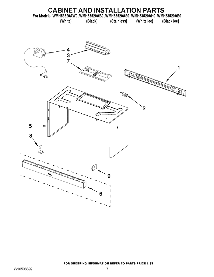 CABINET AND INSTALLATION PARTS Diagram and Parts List for WMH53520AS0  Whirlpool Microwave