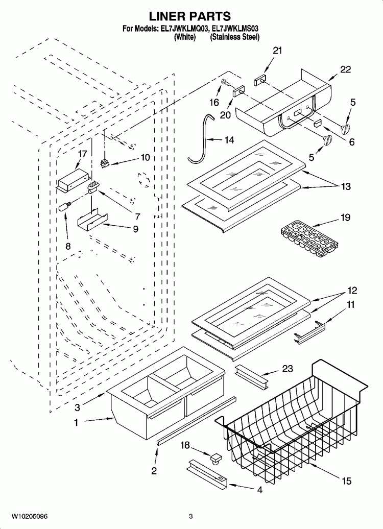 LINER PARTS Diagram and Parts List for EL7JWKLMQ03  Whirlpool Refrigerator