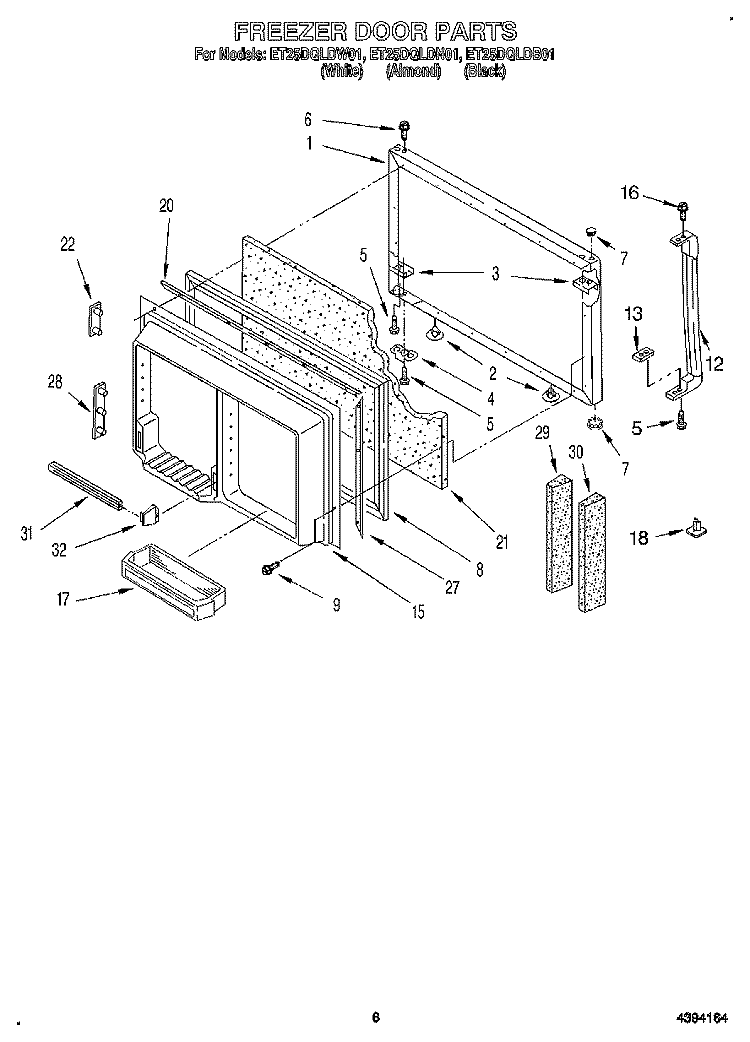 FREEZER DOOR Diagram and Parts List for ET25DQLDN01  Whirlpool Refrigerator