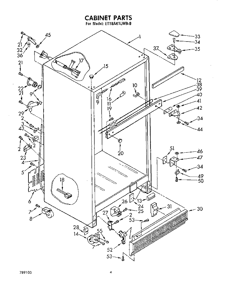 CABINET Diagram and Parts List for ET18AK1LWR0  Whirlpool Refrigerator
