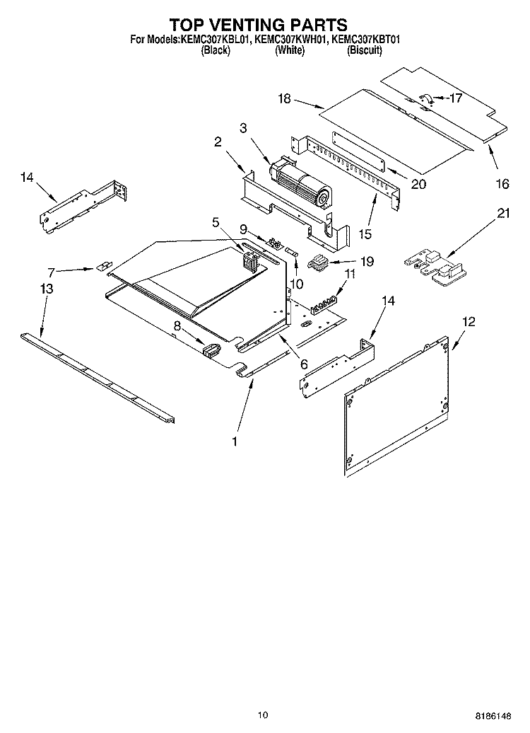 TOP VENTING PARTS Diagram and Parts List for KEMC307KBL01  KitchenAid Microwave Oven Combo