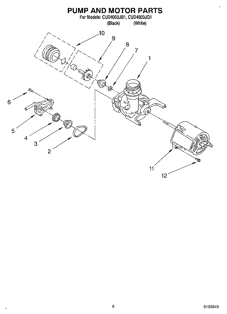 PUMP AND MOTOR Diagram and Parts List for CUD4000JB1  Crosley Dishwasher