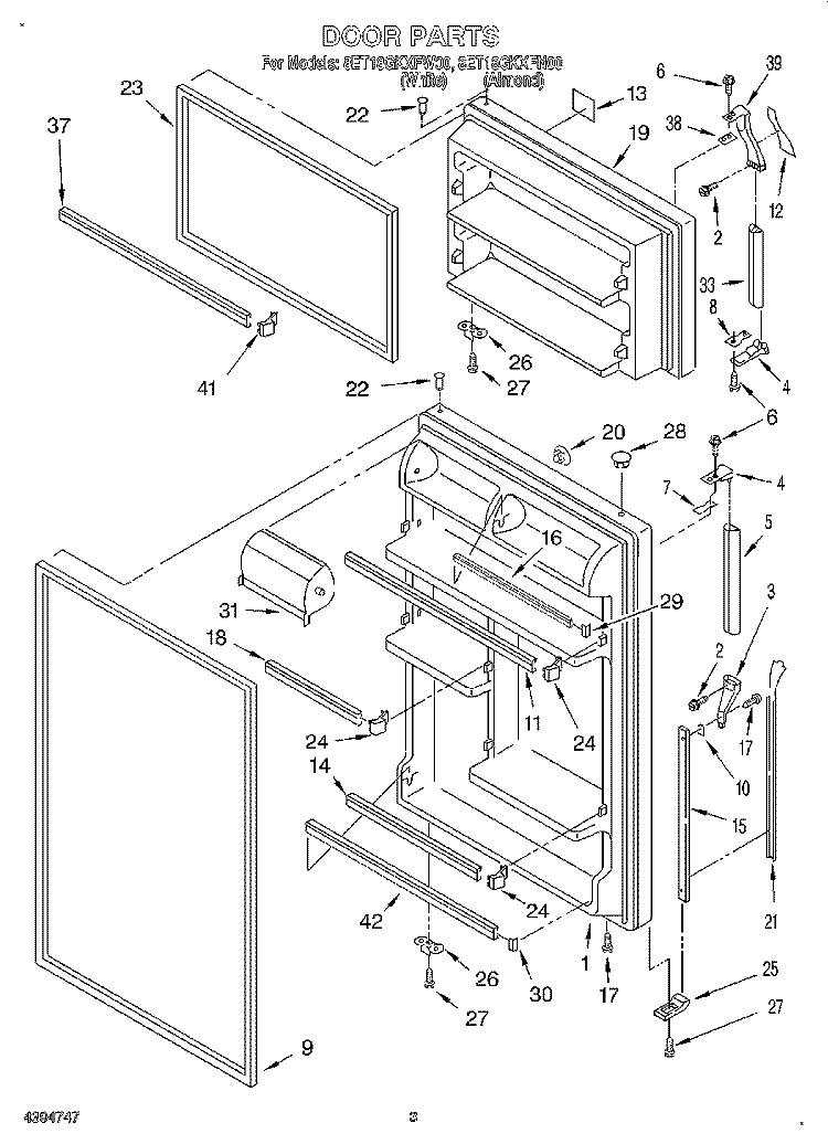 DOOR Diagram and Parts List for 8ET18GKXFN00  Whirlpool Refrigerator