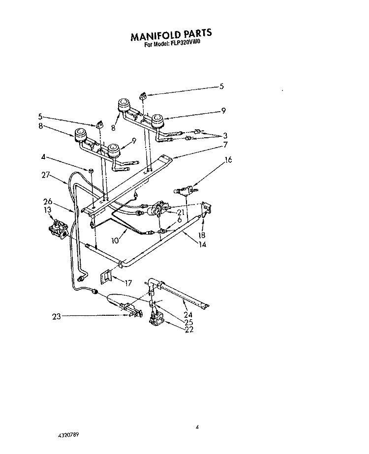 MANIFOLD, LITERATURE Diagram and Parts List for FLP320VW0  Roper Range