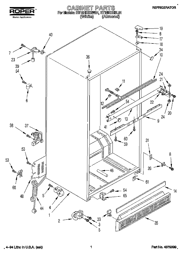 CABINET Diagram and Parts List for RT18HDXBL01  Roper Refrigerator