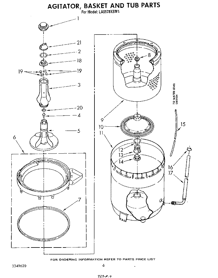 AGITATOR, BASKET AND TUB Diagram and Parts List for LA5578XSW1  Whirlpool Washer
