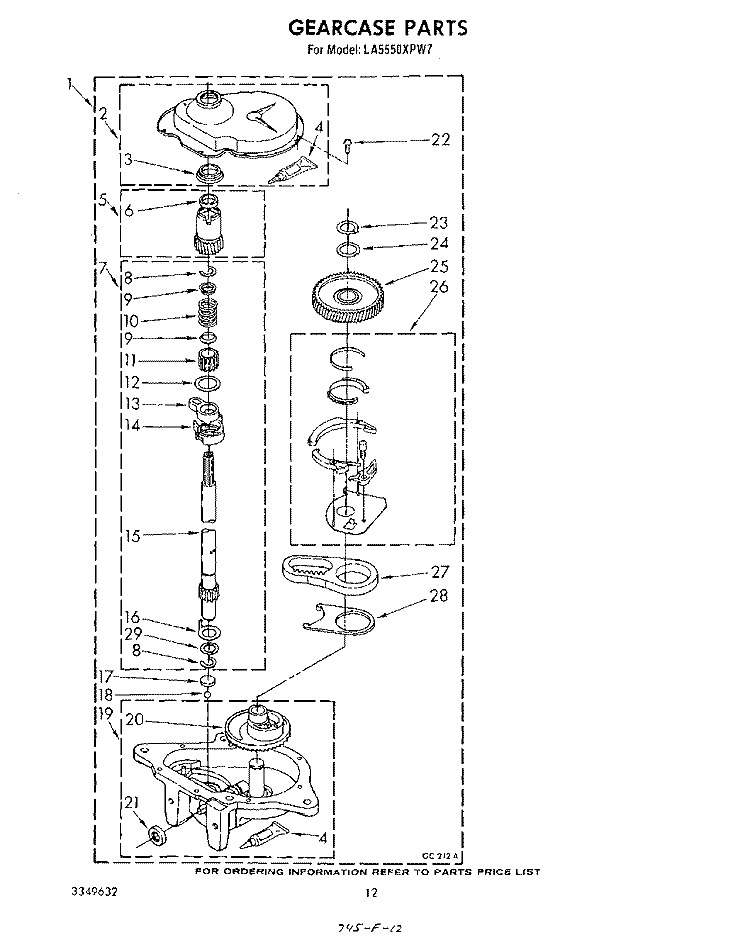 GEARCASE Diagram and Parts List for LA5550XPW7  Whirlpool Washer